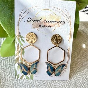 2/$30 Handmade Gold and Blue Butterfly Earrings
